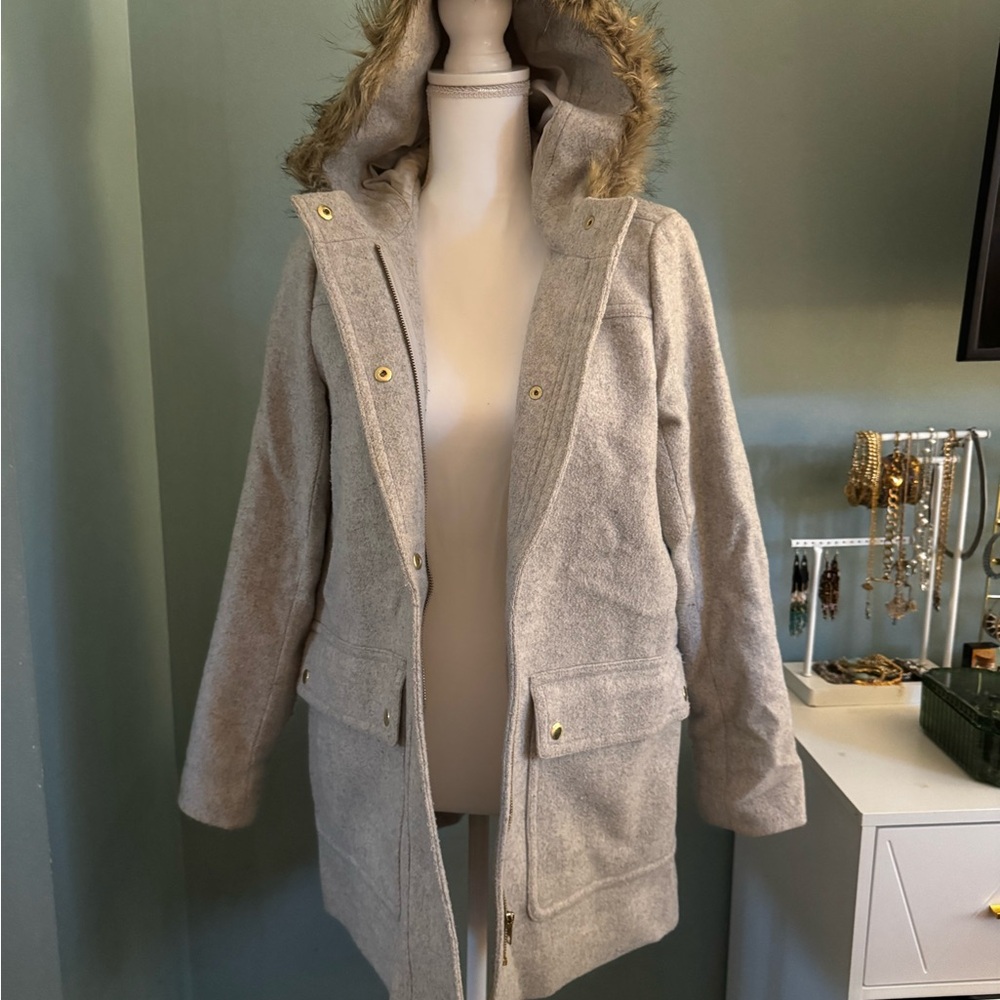 J. Crew Light Gray Hooded Utility Jacket Car Coat size 6